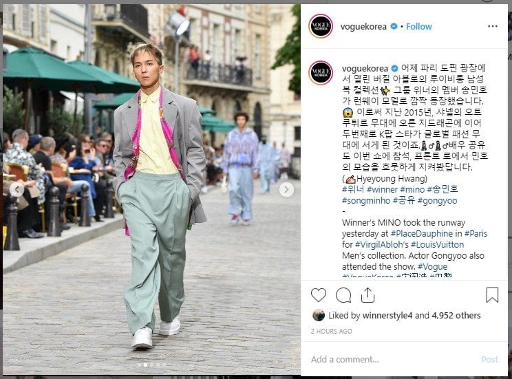 MIno WINNER di fashion show Louis Vuitton. (Instagram/@voguekorea)