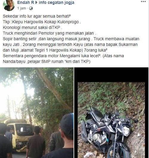 Kecelakaan truk di Yogyakarta. (Facebook/Endah R)