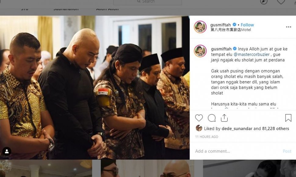 Gus Miftah jawab komentar miring masyarakat soal gerakan salat Deddy Corbuzier. [instagram/gusmiftah]