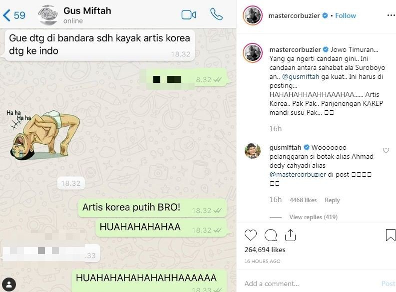 Bidik layar unggahan Deddy Corbuzier [Instagram]