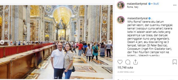 Maia Estianty dan suami saat berlibur ke Roma. (Instagram/@maiaestiantyreal)