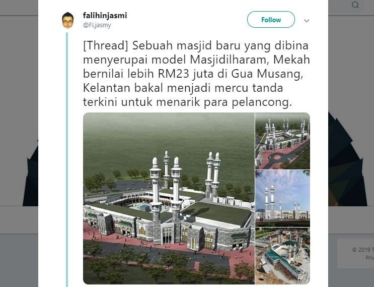 Pembanguan masjid mewah mirip Masjidil Haram di Malaysia (twitter.com/FLjasmy)