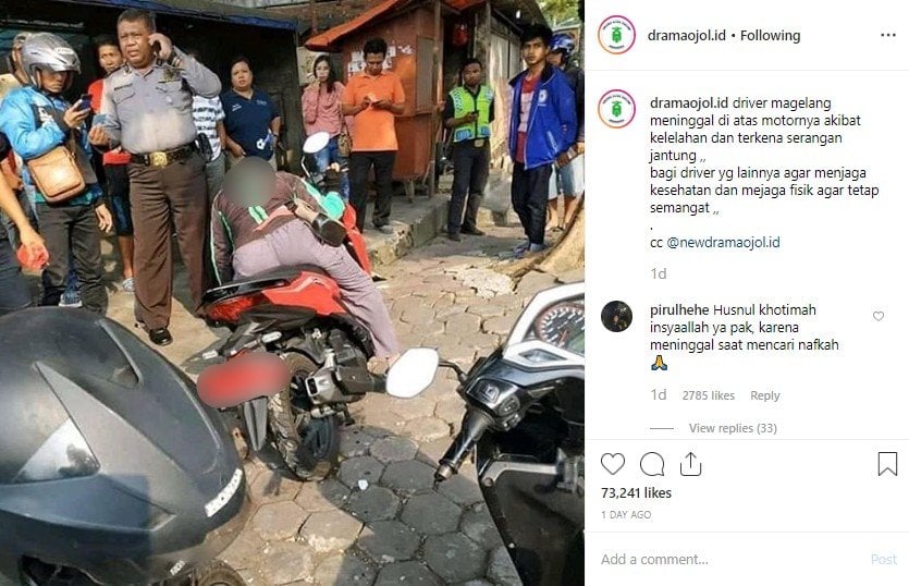 Driver ojol ditemukan tewas. (Instagram/@dramaojol.id)