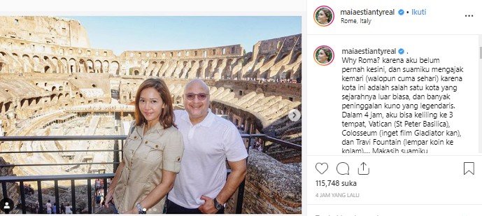 Maia Estianty dan suami saat berlibur ke Roma. (Instagram/@maiaestiantyreal)