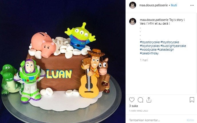 Kue ulang tahun bertema Toy Story. (Instagram/@maa.douce.patisserie)