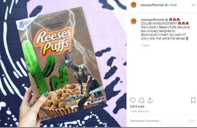 Sereal Reeses Puffs edisi kolaborasi dengan Travis Scott. (Instagram/@reesespuffscereal)