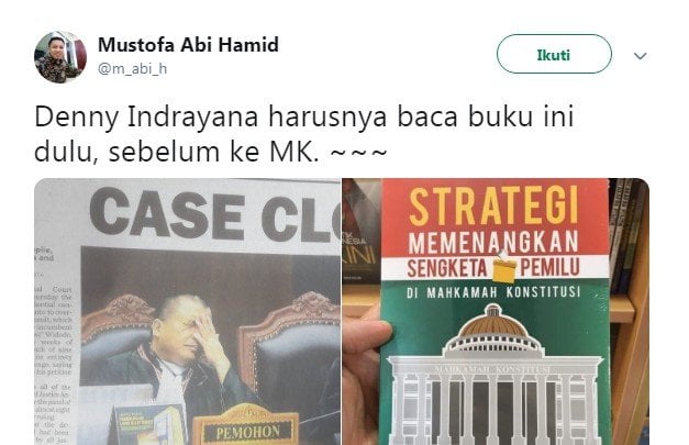 Buku Denny Indrayana berjudul Strategi Memenangkan Sengketa Pemilu di MK (Twitter)