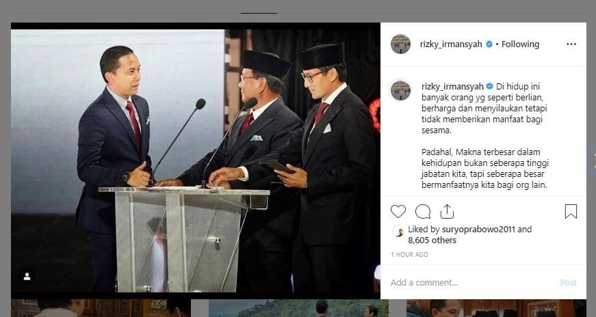 Status Rizky Irmansyah. [Instagram]