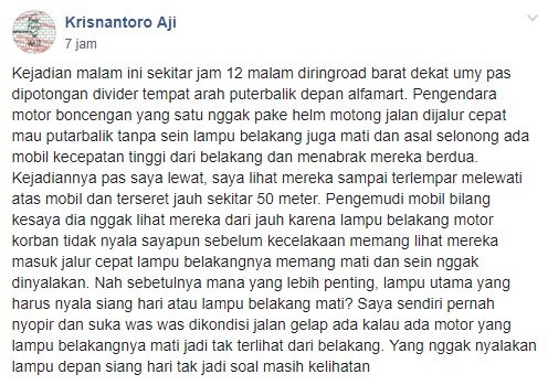 Kecelakaan yang viral di media sosial. (Facebook/Krisnantoro Aji)