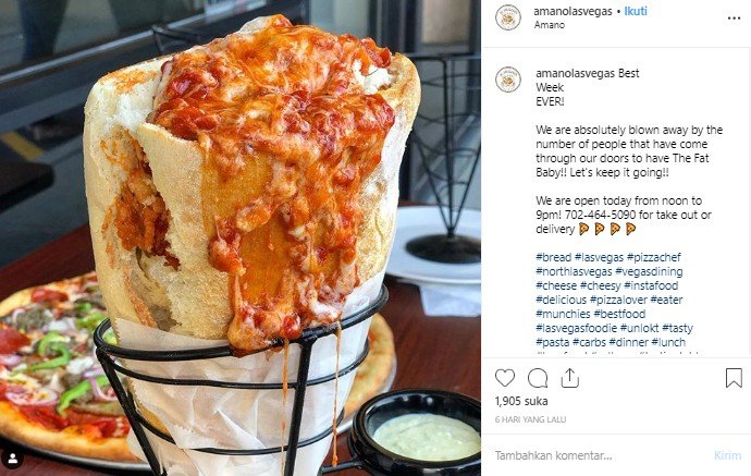 Sandwich isi pasta 'Fat Baby' buatan Amano Las Vegas. (Instagram/@amanolasvegas)