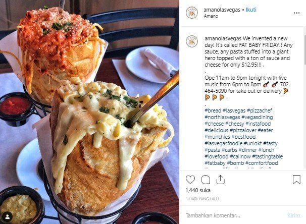 Sandwich isi pasta 'Fat Baby' buatan Amano Las Vegas. (Instagram/@amanolasvegas)