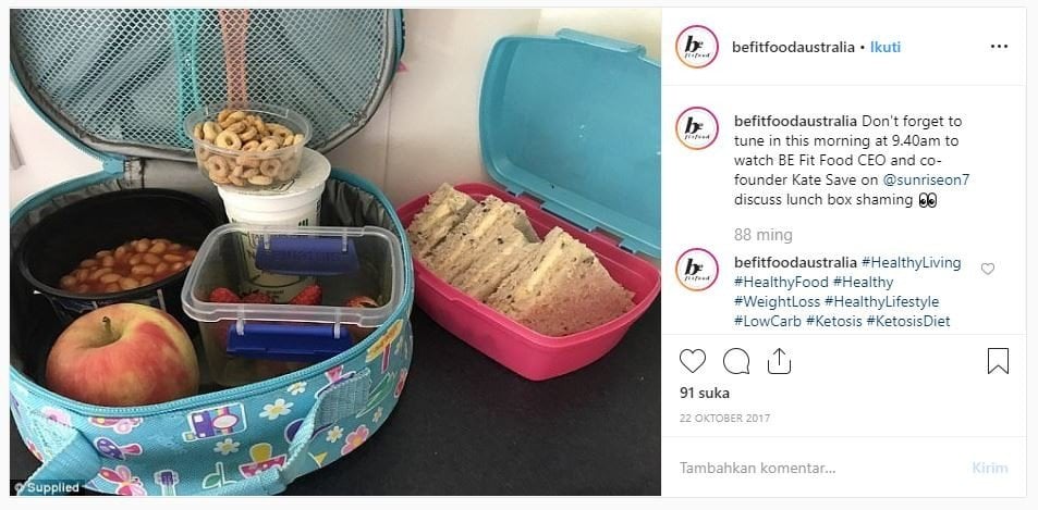 Bekal makanan anak diprotes sekolah (instagram.com/befitfoodaustralia)