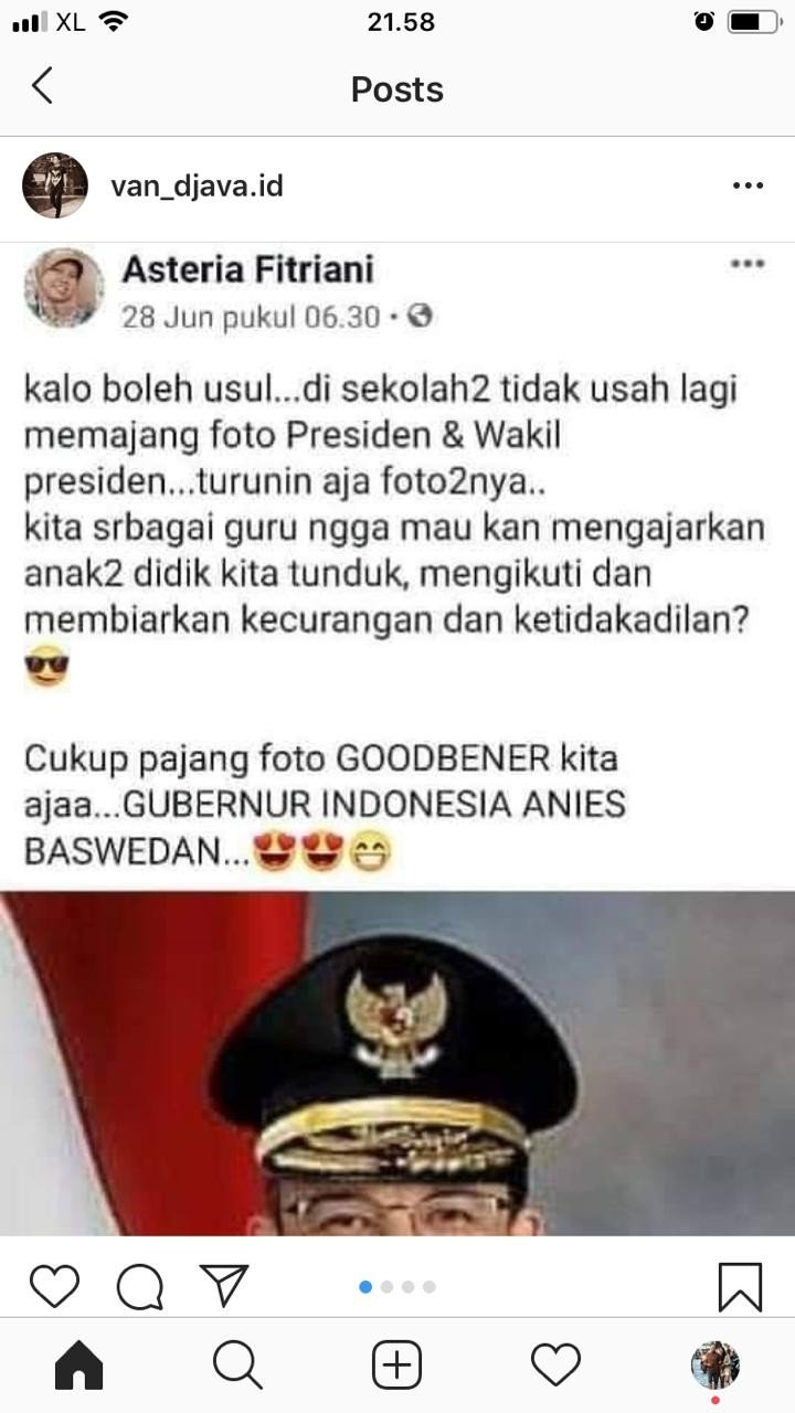 Usulan tidak pajang foto Presiden Jokowi di sekolah. (facebook)