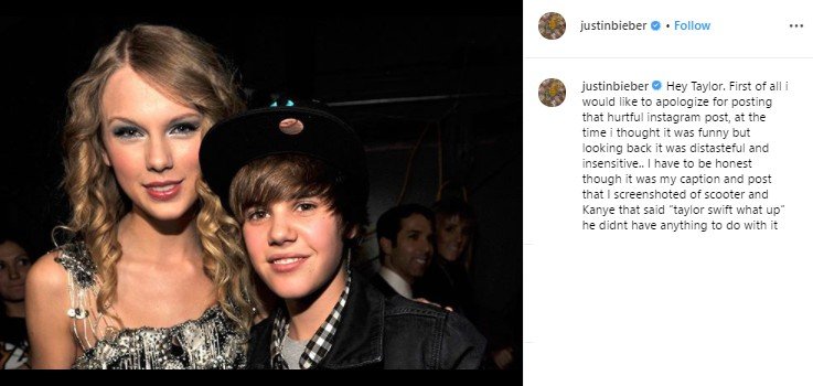 Perseteruan antara Taylor Swift dan Justin Bieber. (Instagram/@justinbieber)