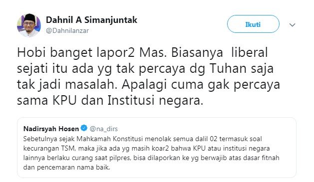 Perang argumen antara Gus Nadir dengan Dahnil Anzar (Twitter)