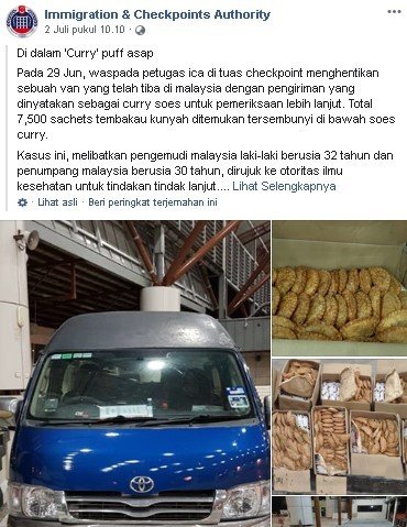 Mobil van menyelundupkan tembakau kunyah. (Facebook/mmigration & Checkpoints Authority)