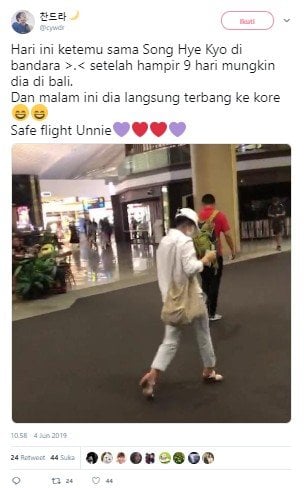 Song Hye Kyo kepergok sedang berada di Bandara Ngurah Rai Bali. (Twitter/@cywdr)