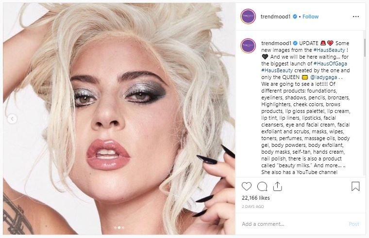 Foto Lady Gaga dalam iklan kosmetik. (Instagram/@trendmood1)