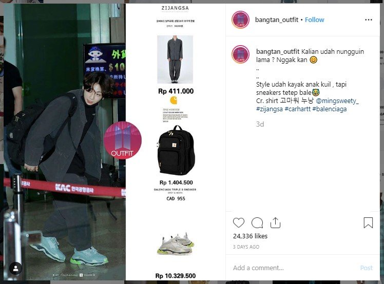 Jungkook BTS pakai hanbok di bandara. (Instagram/@bangtan_outfit)