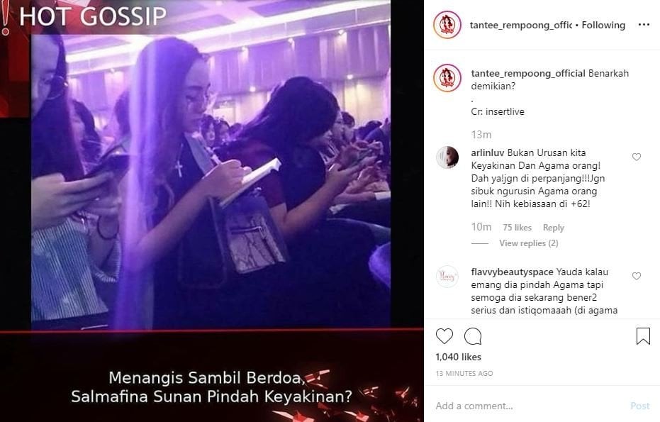 Salmafina Sunan pindah keyakinan? [instagram/tantee_rempoong_official]