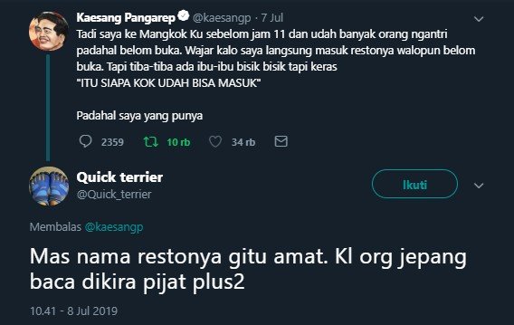 Nama Restoran Baru Kaesang Dikritik, Warganet: Bisa Dikira Pijat Plus-plus. (twitter.com/kaesangp)