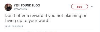Salah satu cuitan Killa Fame di Twitter. (Twitter/@Killafame).