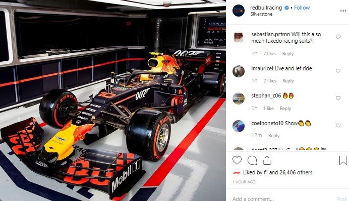 Livery James Bond yang akan dipakai oleh tim Red Bull. (Instagram/@redbullracing)