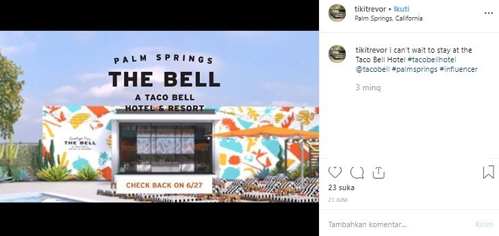 Taco Bell Hotel, kamarnya ludes dipesan hanya dalam waktu 2 menit. (Instagram/tikitrevor)