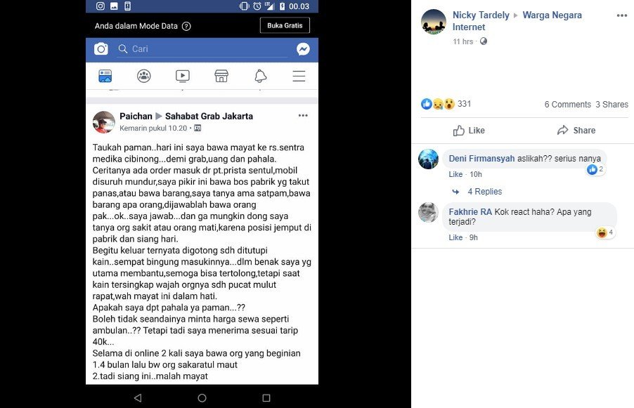 Pengemudi Taksol di Bogor Antar Jenazah. (Facebook)