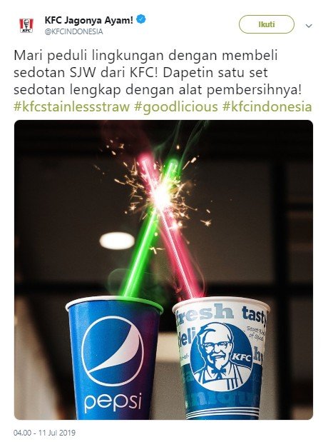 KFC rilis sedotan SJW. (Twitter/@KFCINDONESIA)
