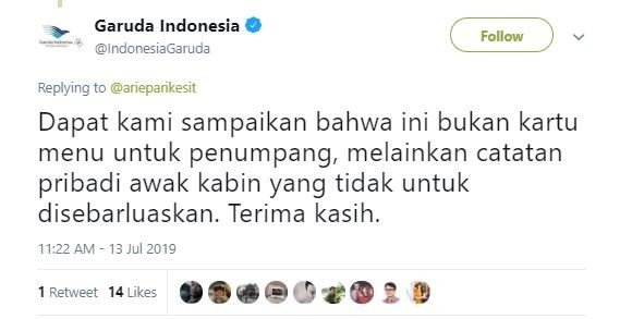 Viral Menu Tulis Tangan di Kelas Bisnis Garuda, Berikut Fakta-faktanya (instagram.com/rius.vernandes)