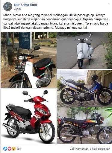 Motor bekas yang harganya melambung tinggi. (Facebook/Nur Sabta Dino)