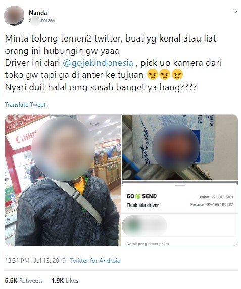 Ojol yang diduga mencuri kamera. (Twitter)