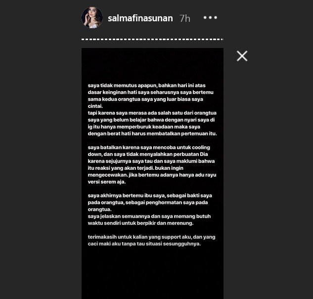 Salmafina Sunan curhat di Instagram [Instagram]