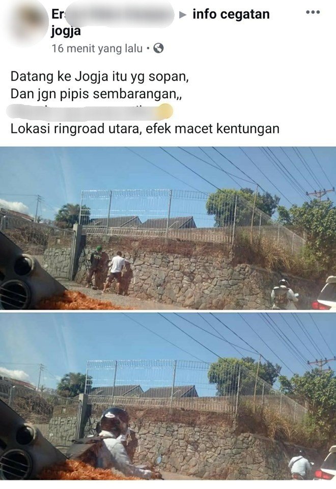 Postingan mengenai peringatan buang air kecil sembarangan. (Facebook/Motuba)