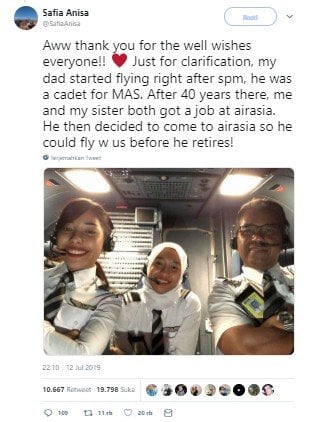 Jelang pensiun, pilot ini dapat kesempatan terbangkan pesawat bersama kedua putrinya. (Twitter/@SafiaAnisa)