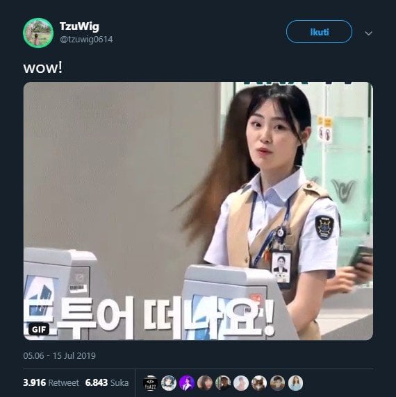 Terlalu Cantik, Tzuyu TWICE Bikin Staf Bandara Melongo. Tangkapan layar (twitter.com/tzuwig0614)