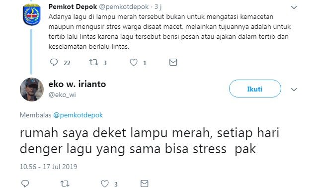 Cuitan warganet soal lagu di lampu merah Depok (Twitter)