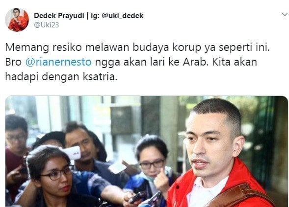 Cuitan Dedek Prayudi yang dipolisikan terkait politik uang (Twitter/ @uki23)