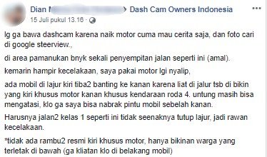 Penyempitan jalan yang dilakukan oleh warga. (Facebook/Dash Cam Owners Indonesia)