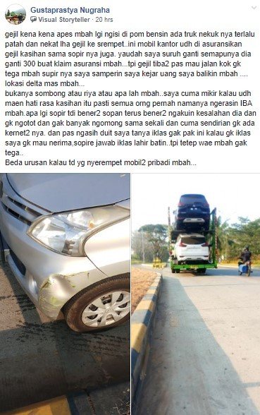 Insiden Truk dan Mobil di Bekasi, Jawa Barat. (Facebook/Gustaprastya)