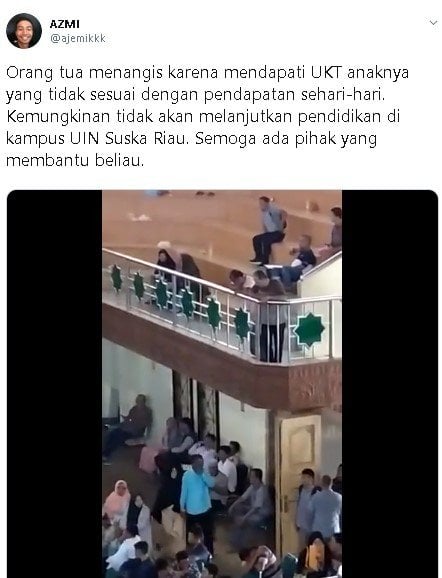 Seorang ayah menangis tersedu setelah tahu biaya kuliah anaknya tak sesuai pendapatan. (Twitter/@ajemikkk)