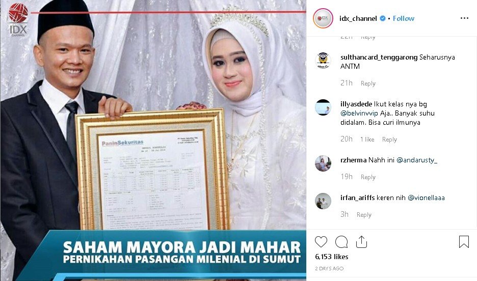 Pengantin mahar pakai saham. (Instagram/@idx_channel)