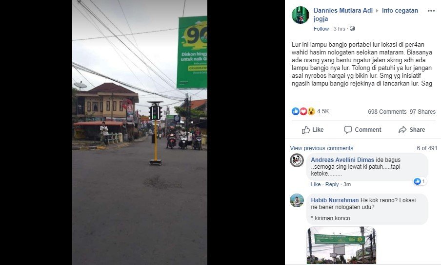 Lampu Merah Portabel di Yogyakarta. (Facebook/Dannies Mutiara Adi)