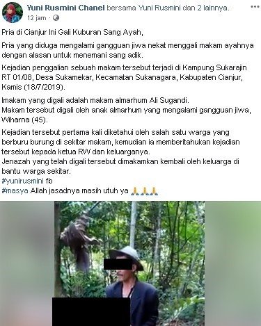 Pria Cianjur gali makam ayahnya sendiri. (Facebook/Yuni Rusmini)