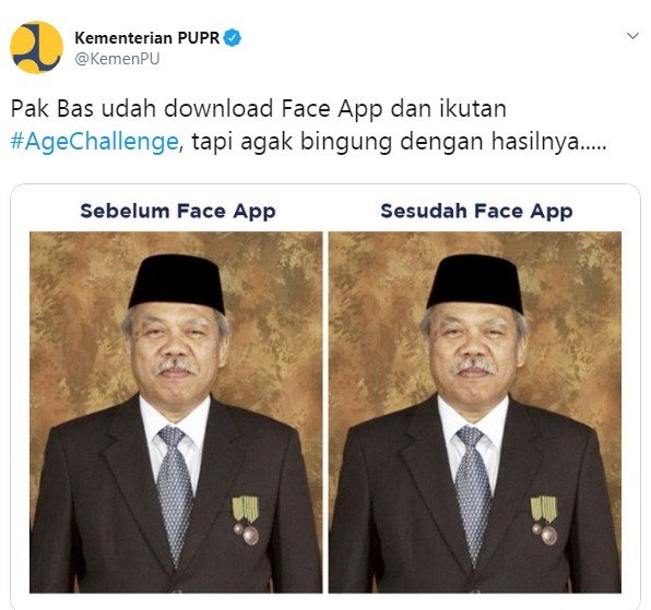 Menteri PUPR Basuki Hadimuljono ikutan Age Challenge (Twitter/ @kemenpu)