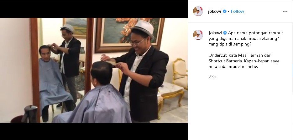 Joko Widodo potong rambut. (Instagram/@jokowi)