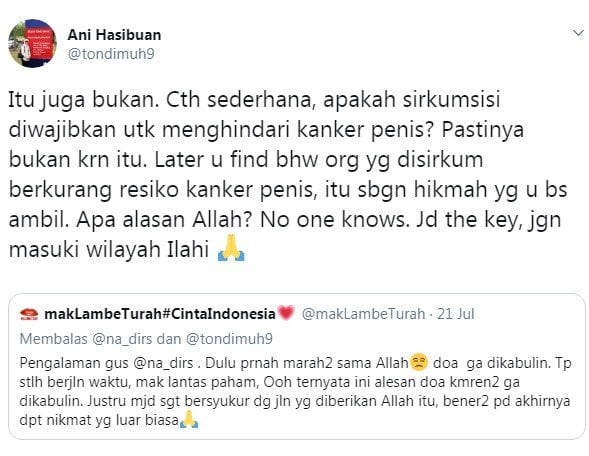 Twitwar Gus Nadir dan Ani Hasibuan soal doa 02 tak dikabulkan (Twitter)