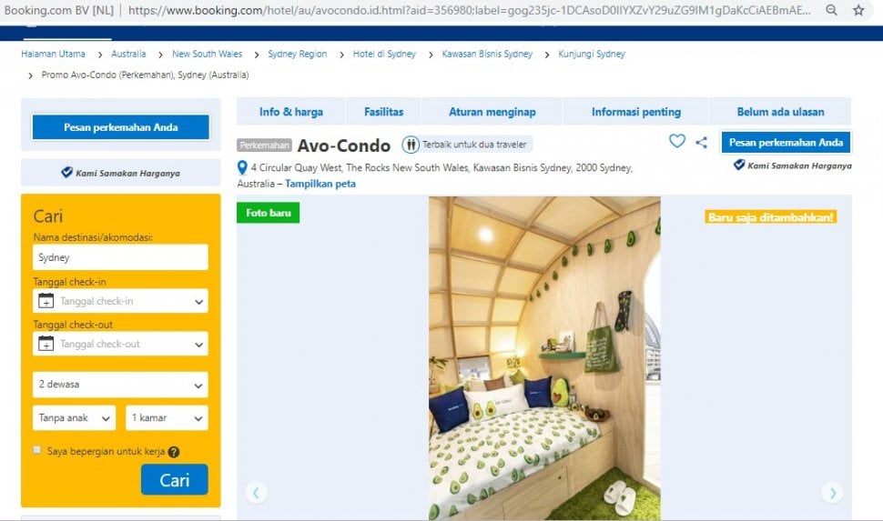 Penginapan berbentuk Alpukat di Australia. (Booking.com)
