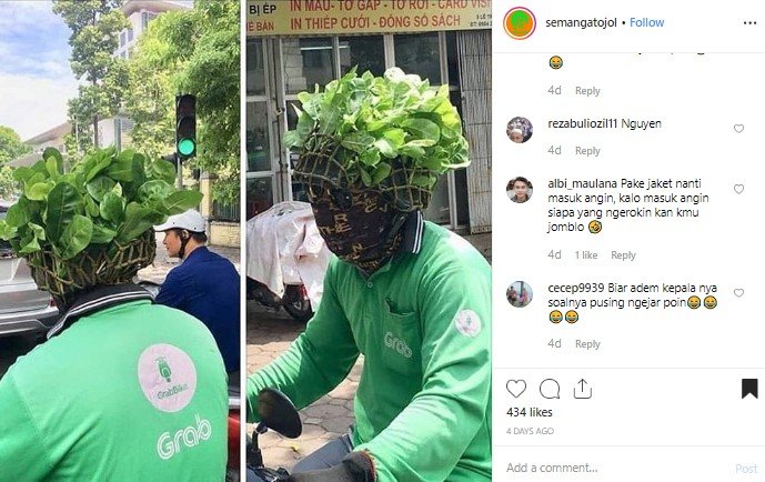 Ojol ngebet go green. (Instagram/@semangatojol)